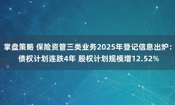 掌盘策略 保险资管三类业务2025年登记信息出炉： 债权计划连跌4年 股权计划规模增12.52%